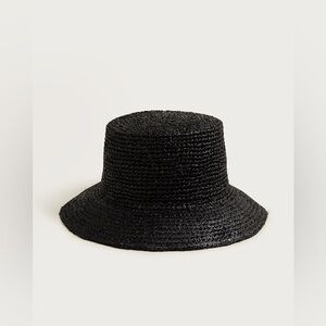 J.Crew Wide-brim raffia bucket hat in Black AY699